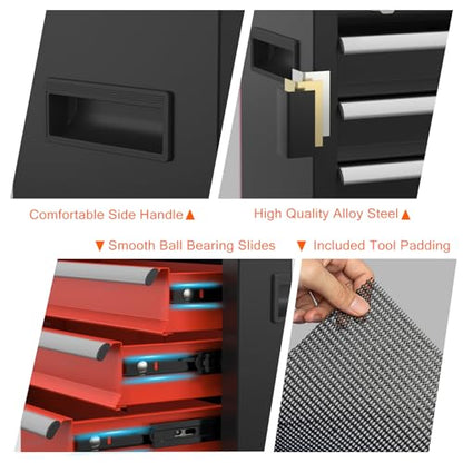 Portable Metal Tool Box with Drawers, Latches Tool Box with EVC Liners for Garage, Home and Workbench (Blackred) - color: Blackred