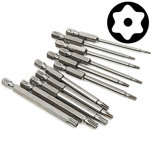 Yakamoz 11 Pcs Magnetic T6-T40 Torx Head Screw Driver Bit Set Security Tamper Proof Star 6 Point Screwdriver Drill Bits Tools with 1/4 Inch Hex Shank | 3 Inch Length - color: 11pcs/ 75mm