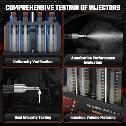 Fuel Injector Cleaner Tester Machine, 13 Test Modes 110V Ultrasonic Fuel Injector Cleaner Kit with Heating, 4-Cylinder Auto Fuel Injector Tester for Diesel Gasoline Car Motorcycle
