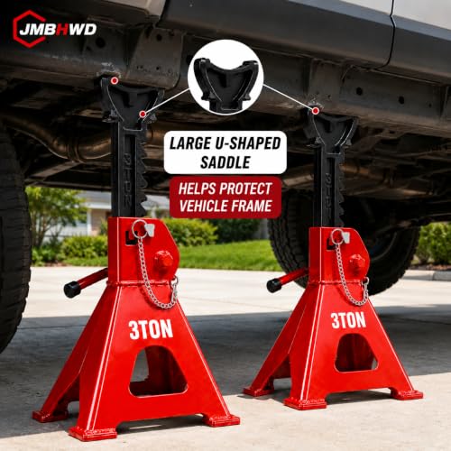 Jack Stands, 3 Ton Jack Stand with Double Pin Locking, Safety Stands for Home Garage Vehicle Repair Car Lift Supports Jack, 1 Pair, Red - color: Red