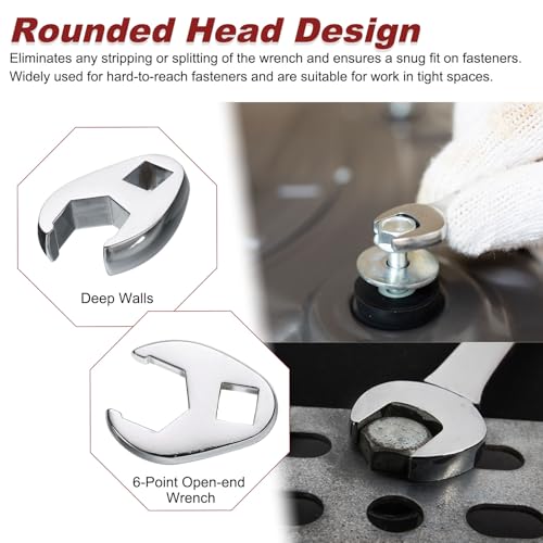 HARFINGTON Drive Crowfoot Wrench 3/8" Drive 8mm Metric Fractional Crowfoot Flare Nut Wrench 40Cr Chrome Plated Open End Crowfoot Wrench for Mechanics Automotive Repair Work - size: 8mm