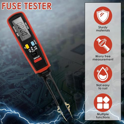Probe Fuse Monitor, Automotive Draw Fuse Tester, Rotatable 180° Digital Smart SMD Testers, Replaceable Tips & Built-in Flashlight, Car Power Circuit Testing Tool for Boat Caravan