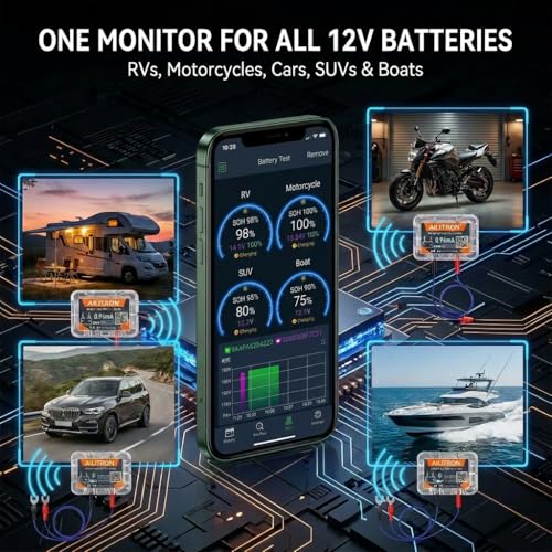 BM6 Bluetooth 12V Battery Monitor & Load Tester - Wireless Alternator & Charging System Analyzer for Lead-Acid & Lithium Batteries, 30-Day Auto Trip Record, App Alarm, IP67 Waterproof