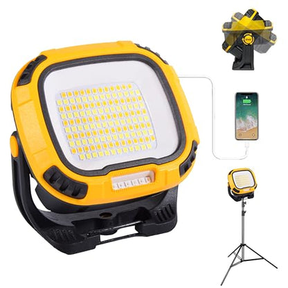 2 Pack Magnetic Work Light Rechargeable 5000 Lumens, 4 Brightness & 4 Color LED Flood Light, 36h Runtime, USB-A Output Port, Ipx4 Waterproof for Car Repair, Construction, Emergency, Garage, Hurricane
