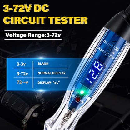 101PCS Automotive Test Light Probe Kit, 3-72V DC LED Digital Automotive Circuit Tester, Car Retainer Clips & Fastener Remover & Terminal Pin Removal Tool Set with Black Carrying Case