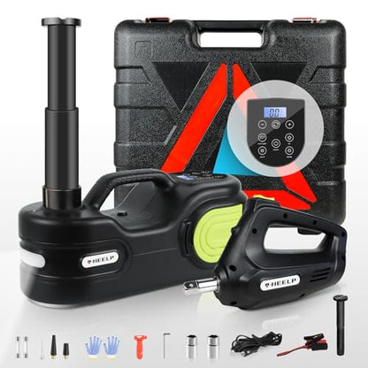 E-HEELP Electric Car Jack Kit 5T 12V Hydraulic Tire Jack with Double Cylinder Air Pump & LCD Touch Screen & Impact Wrench Portable Car Lift for Tire Changes and Roadside Emergencies