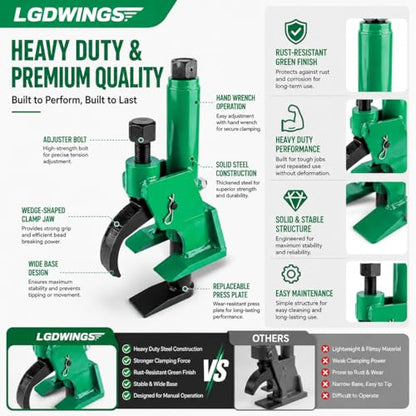Tire Bead Breaker, Heavy Duty Manual Bead Buster Tool for Tire Removal, Adjustable Rim Clamp Tire Repair Kit for ATV, UTV, Tractor, Lawn Mower, Small & Large 38" to 42" Tires, with Gloves - color: GREEN