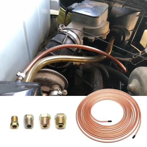 25Ft of 3/16 Brake Line Kit - Includes 16 Inverted Flare Brake Line Fittings - Zinc Plated Copper Brake Line Tubing - Universal Copper Coil Brake Line Repair Kit for Car,Home,Industrial (Gold) - color: Gold