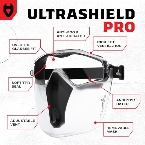NoCry Safety Face Shield Mask for Work with Premium Anti Fog and Anti Scratch Technology — Durable ANSI Z87.1 Certified Grinding Face Shield with Extreme Impact Resistance - style: Premium Goggles + Shield