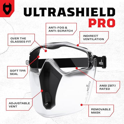 NoCry Safety Face Shield Mask for Work with Premium Anti Fog and Anti Scratch Technology — Durable ANSI Z87.1 Certified Grinding Face Shield with Extreme Impact Resistance - style: Premium Goggles + Shield