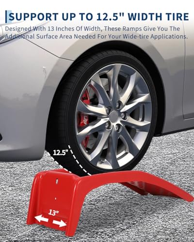 GarveeTech Heavy Duty Car Ramps Set 8000 LBS Auto Ramp Solid Steel Ramps, Pack of 2, Max Lift Height 8 inch (Red, Product Size 34.7" L x 11" W x 9" H) - color: Red, size: 34.7" L x 11" W x 9" H