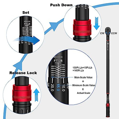 SUERCUP 3/4-Inch Drive Click Torque Wrench, 100-700ft.lb/135.5-948.5Nm | Heavy Duty Torque Wrench, ±3% Accuracy, Dual-Direction Adjustable, 48-Tooth, for Oil Rigs, Truck & Tractor Maintenance - size: 3/4" 100-700Ft.Lb/135.5-948.5N.m