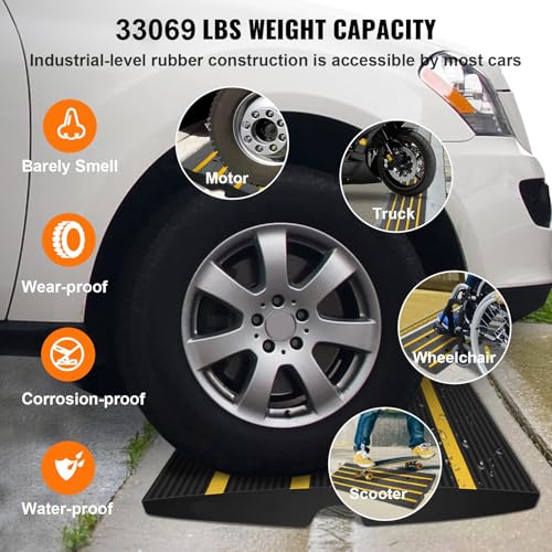 VEVOR Rubber Curb Ramp for Driveway 3 Pack, 15T Heavy Duty Sidewalk Curb Ramp, 48" Lx2.6 H Bridge Ramp for Garage for Low Cars, Wheelchairs, L.O.A. 12 FT - size: 2.6" Rise (3-Pack, 48" L)