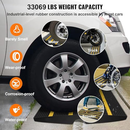VEVOR Rubber Curb Ramp for Driveway 3 Pack, 15T Heavy Duty Sidewalk Curb Ramp, 48" Lx2.6 H Bridge Ramp for Garage for Low Cars, Wheelchairs, L.O.A. 12 FT - size: 2.6" Rise (3-Pack, 48" L)
