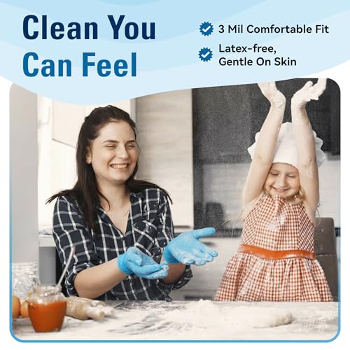 SWIFTLITE Food Safe Disposable Gloves, Blue Nitrile Rubber Gloves, Latex-Free Powder-Free for Food Prep, Cooking, Cleaning - size: Large