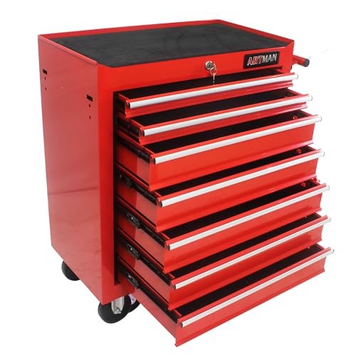 Rolling Tool Chest with 7-Drawer Tool Box with Wheels Multifunctional Tool Cart Mechanic Tool Storage Cabinet for Garage, Warehouse, Workshop, Repair Shop (Red) - color: Red