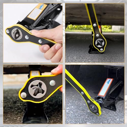 2 Pack Labor-Saving Car Jack Ratchet Wrench, 360° Swivel Long Handle Scissor Jack Tool, Cross Hex Rhombus Head for Car SUV Van
