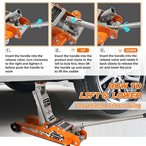2.5 Ton Steel Floor Jack, Low Profile Hydraulic Racing Floor Jack, Heavy-Duty Racing Floor Jack with Single Piston Lift Pump, Lifting Range 3-3/8" - 14-15/16" - size: 2.5T Single Pump