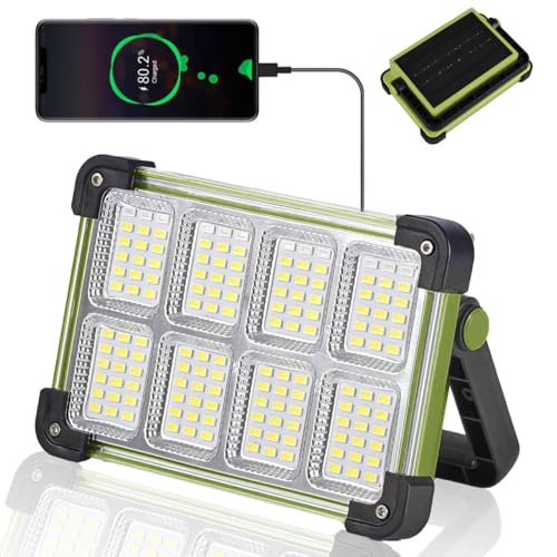 YXQUA 120W Solar Rechargeable Work Light, 144 LED Portable Flood Light with Stand, IP66 Waterproof 4 Modes LED Job Site Lighting Flashlights for Mechanic Camping Fishing Car Repair(Green 1 Pack) - style: Green 1 Pack