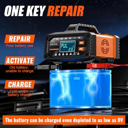 Car Battery Charger 20A 12V/24V Adjustable Current 0.5A-20A LiFePO4 Lead Acid Fully Automatic Battery Maintainer, Smart Trickle Charger with Pulse Repair, Winter Mode, for AGM Gel Deep Cycle Batteries