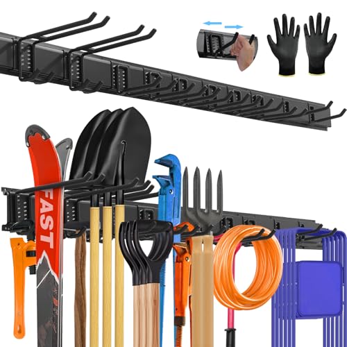64'' All-Metal Garage Tool Organizer Wall Mount – Heavy-Duty Tool Rack Holds 680 lbs, Adjustable Hooks for Garage, Yard, and Garden Equipment - size: 64" Alloy Steel