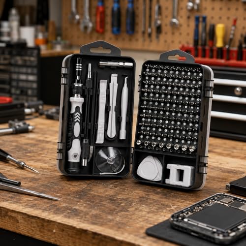 115-in-1 Precision Screwdriver Sets, Professional Repair Tool Kit Multiple Bits for Electronics, Phone, Watch, Automotive, Glasses and Bike Maintenance Non-Slip Handle Tweezers and Crowbar - color: Silver