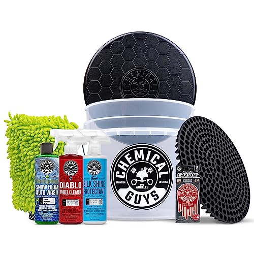 Chemical Guys, 8-Piece Arsenal Builder Car Wash Kit, Bucket & Chemicals | Bucket, dirt trap, lid, wash mitt, air fresheners and three care chemicals for a complete starter wash - style: HOL126L