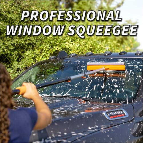 4-12 ft Window Washer Squeegee Kit with Extension Pole (20+ Foot Reach) // Long Handle Squeegee for Window Cleaning & Car Cleaning Multi-Use//Telescopic Professional Window Cleaning Squeegee for Home - size: 12 feet