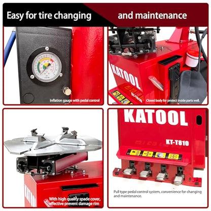 KATOOL 2.0HP Bead Blaster 24" Clamping Tire Changer Machine with 4 Aluminum Pedal KT810 Wheel Changer Tire Changer Machine Garage Equipment Auto Repair