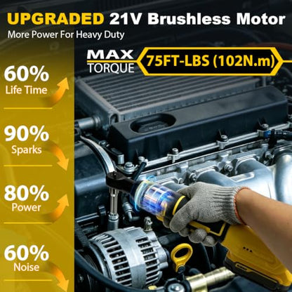 3/8" Electric Ratchet Wrench, Compatible with DEWALT 20V MAX Batteries | 74 Ft-Lbs Brushless Cordless Ratchet, Variable Speed Power, Tool with 1/2" & 1/4" Adapters, Battery and Charger Not Included - size: Standard