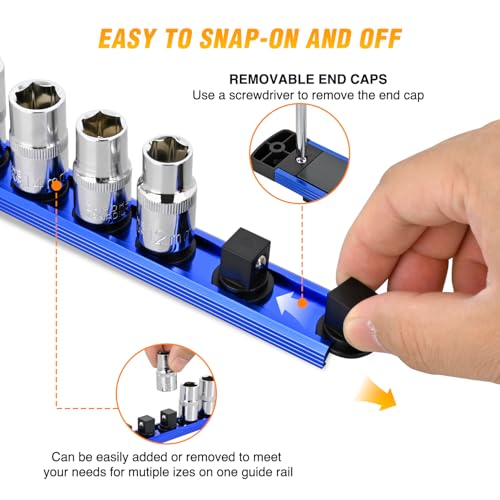 GOOACC Magnetic Socket Organizer 1/4" 3/8" 1/2" Socket Holder Set Heavy Duty Aluminum Socket Rail Organizers for Tool Box Drawer, 3 Pieces Magnetic Socket Rails Hold Up 40 Drive Socket Clips, Blue - size: Rail Magnetic 3PC 1/4"3/8"1/2" Blue