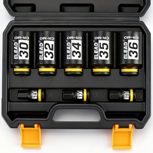 12-Point 1/2" Drive Axle Nut Socket Set, 8-Piece Metric Wheel Axle Nut Wrench Large Jumbo 30mm 32mm 34mm 35mm 36mm, Hex Bit Socket 14mm 17mm 19mm, Car Spindle Joint High Torque Truck Bearing Locknut - style: Metric 12-Point