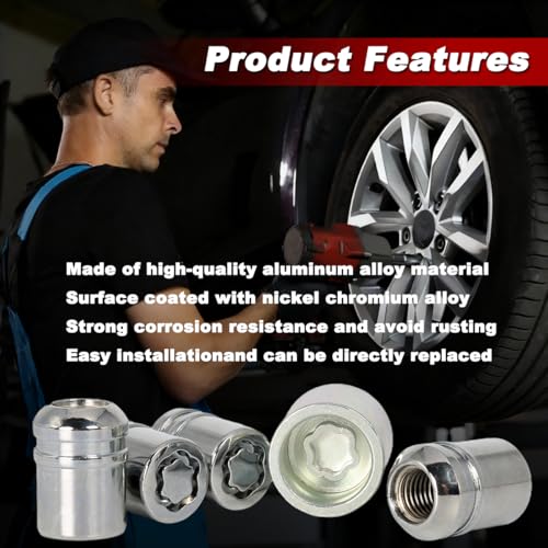 Anti-Theft Wheel Lock Lug Nuts, M12x1.5, 4-Piece Set + 1 Hex Key, Compatible with Honda Accord, CR-V, Civic, HR-V，Replace 08W42-SNA-101