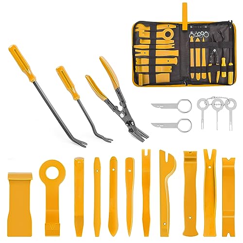 GOOACC 19Pcs Trim Removal Tool Set Panel Fastener Clips Removal Automotive Plastic Upholstery Pliers Removal Install Removal Car Tool with Storage Bag for Trim Panel Audio Clip Pliers Terminal-Yellow - color: Yellow