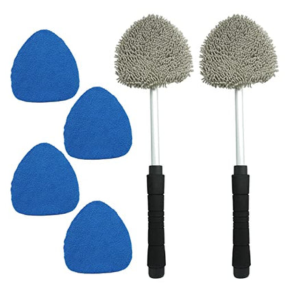 JOYFUL&HOPEFUL Car Windshield Cleaning Tool, Car Inside Window Cleaner Tool with Extendable Handle, 4pc Microfiber and 2pc Chenille, Car Interior Cleaner Tool Anti Fog, Streaks Free - size: 19 inch-2pc