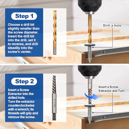 Toolwiz Easy Out Screw Extractor Set – 14PCS Broken Bolt Extractor Kit | with HSS Left Handed Drill Bits for Removing Stripped Screws, Broken Bolts, Damaged Nuts Easy Out Set with Canvas Bag