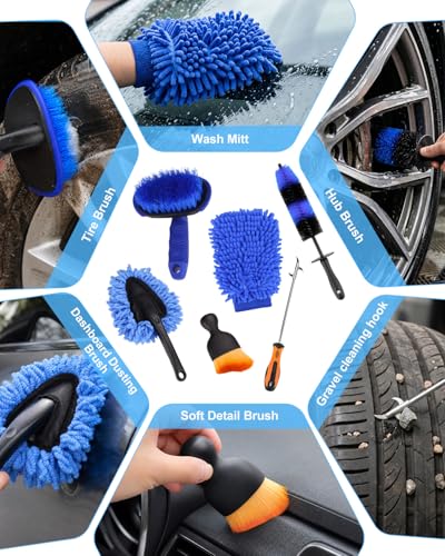 Car Detailing Kit 40PCS, Car Cleaning Kit with Detailing Brush Set, Car Wash Kit Interior Exterior Wheels Tire Tools, Auto Detailing Supplies with Bucket Towels Drill Brushes Storage Bag