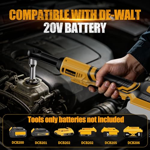 3/8" Cordless Power Ratchet Wrench Compatible with Dewalt 20V Battery (Tool Only), 60FT Torque, 0-400RPM Variable Speed Motor, Extended Wrench with 7 Sockets, 1/4" Adapter, 3" Extension Bar