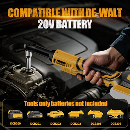 3/8" Cordless Power Ratchet Wrench Compatible with Dewalt 20V Battery (Tool Only), 60FT Torque, 0-400RPM Variable Speed Motor, Extended Wrench with 7 Sockets, 1/4" Adapter, 3" Extension Bar