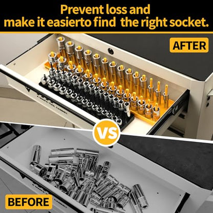 GRENPRO 7PCS Socket Organizer Tray Set with Mini Folding Tray, Yellow & Black Magnetic Socket Holder for 1/4", 3/8", 1/2" Drive Metric and SAE Sockets - style: 7-Piece Socket Holder