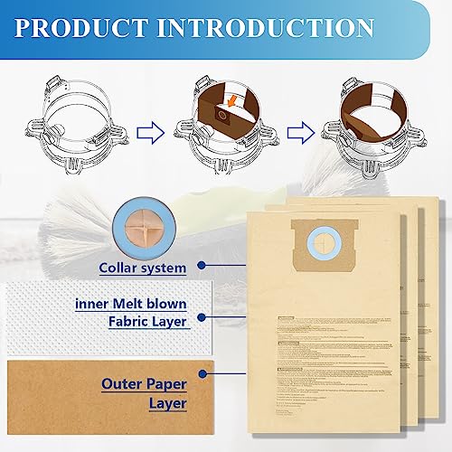 12 Pack DXVA19-4102 Dust Bags for DEWALT 12-16 Gallon Wet Dry Vacuum, Compatible with DXV12P DXV14P DXV16P DXV16PA DXV16S