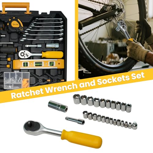 168-Piece Tool Set with Screwdrivers Ratchet Wrenches Tool Kit for Home | Tool Set with Socket Wrenches, Hand Saw, Hammer General Tool Kit for Dorm, Motorcycle, Plumbing Repairs