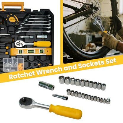168-Piece Tool Set with Screwdrivers Ratchet Wrenches Tool Kit for Home | Tool Set with Socket Wrenches, Hand Saw, Hammer General Tool Kit for Dorm, Motorcycle, Plumbing Repairs