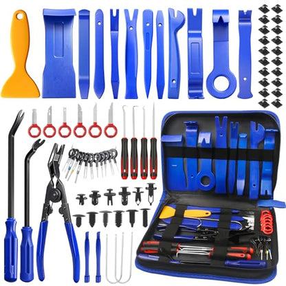 Poraxy Trim Removal Tool, 120Pcs Car Panel Door Audio Removal Tool Kit, Auto Clip Pliers Fastener Remover Pry Tool Set with Storage Bag - color: Blue