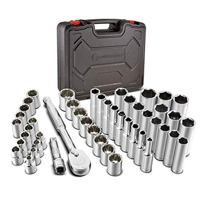 Powerbuilt 47 Piece Mechanics Tool Set, 3/8-inch Drive, SAE and Metric Socket Set, Standard, 72 Tooth Seal-Head Ratchet, Automotive Tools, Storage Case - 642451 - size: 47 Piece