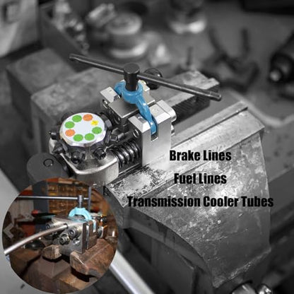 RQG Professional Brake Line Flaring Tool Kit, 45 Degree Single/Bubble/Double Flare Flaring Tool, 3/16" 1/4" 5/16" 3/8" Steel Aluminum Copper Tubing Flaring Tool