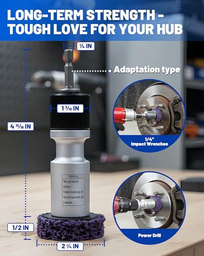Wheel Hub Cleaning Tool Set, 1/2" Drive Impact Socket with 1/4" Quick Release & 6 Brake Disc Cleaning Pads, Compatible with Impact Wrench & Power Drill for Removing Rust, Corrosion, Brake Dust - size: 7-IN-1 SET