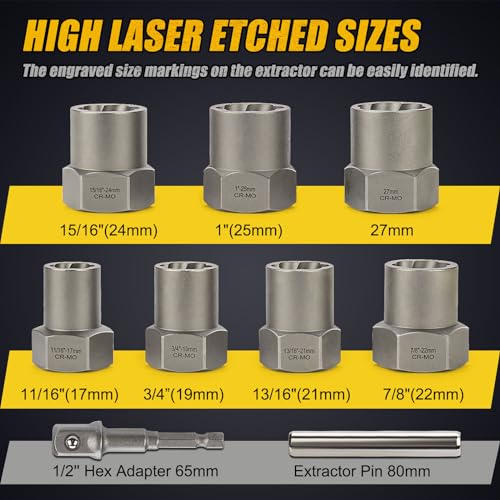 Topec Bolt Extractor Kit Heavy Duty, 9-Piece 1/2'' Drive | Deep Broken Bolt Extractor Socket Set, Easy Out Set and Lug Nut Remover, for Stripped, Rounded, Damaged Bolts & Nuts Screws - color: 9-piece