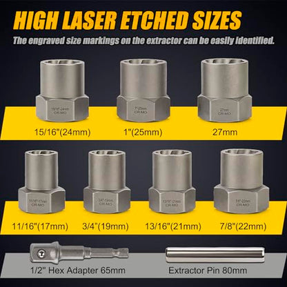 Topec Bolt Extractor Kit Heavy Duty, 9-Piece 1/2'' Drive | Deep Broken Bolt Extractor Socket Set, Easy Out Set and Lug Nut Remover, for Stripped, Rounded, Damaged Bolts & Nuts Screws - color: 9-piece