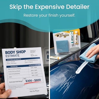 Car Scratch Remover Kit for Vehicles. Perfect for Car Clear Coat Repair, Wax Removal & Erase Scratches. Includes Buffing Pad, Filling/Polish Rubbing Compound, & Polishing Cloth